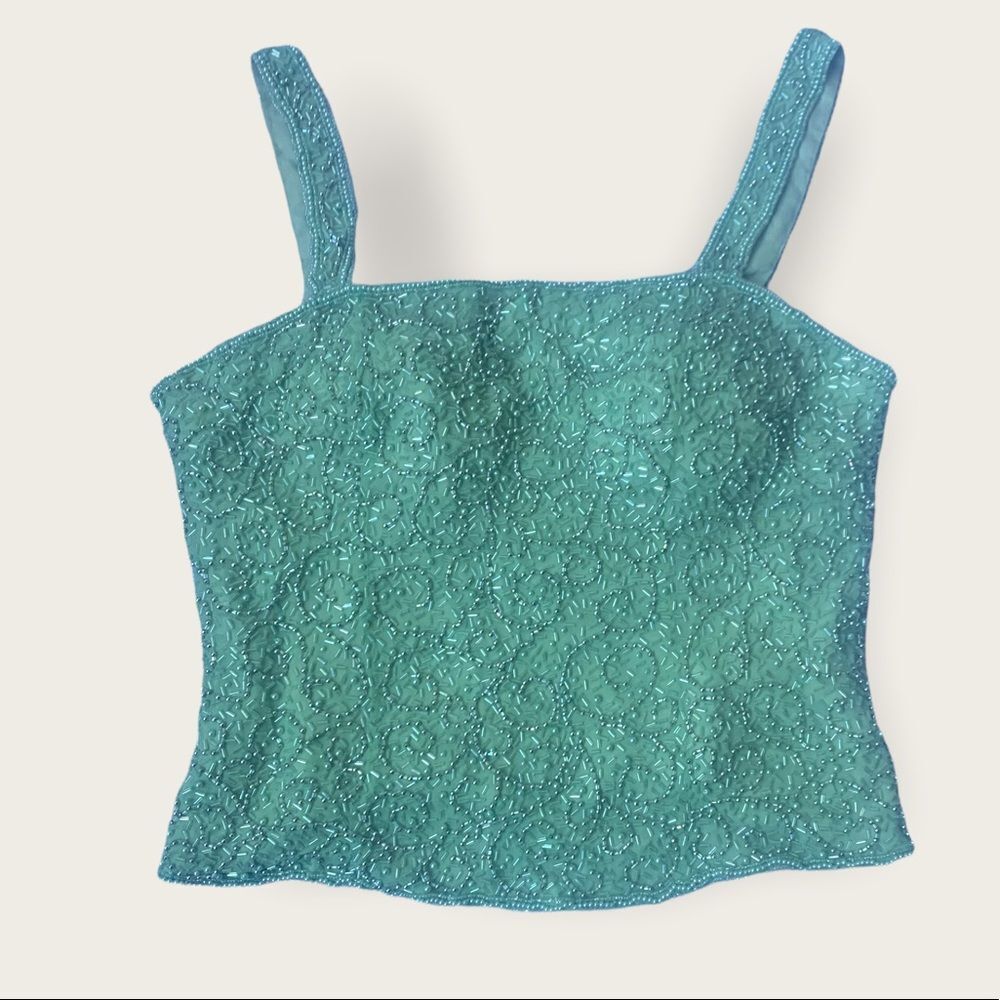 Gorgeous Pure Silk Beaded Crop‎ Top Tank Cami